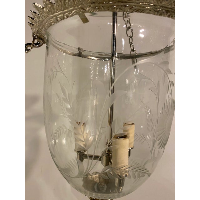 1930s French Silver Plated and Etched Glass Lantern For Sale - Image 4 of 9