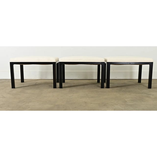 Wood French Art Deco Ebonized & Upholstered Square Bench-Ottoman For Sale - Image 7 of 12