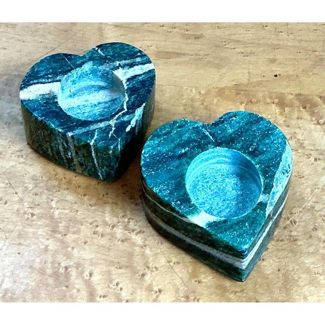 Bottle Green Vintage Green Stone Heart-Shaped Votive Candle Holders For Sale - Image 8 of 12