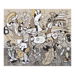 Deconstructing Dystopia - Original Neutral Expressive Abstract Mixed Media Painting on Canvas For Sale