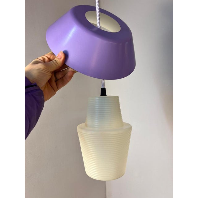Danish Hanging Lamp in Purple and White For Sale - Image 4 of 11