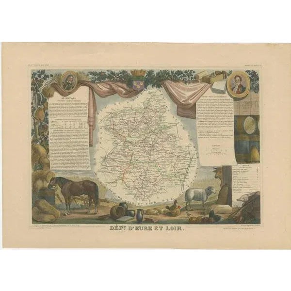 Antique map titled 'Dépt. d'Eure et Loir'. Map of the French department of Eure-et-Loir, France. This area is home to the...