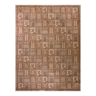 1940s Brown Garden Antique Persian Tabriz Rug 10'0" X 13'0" Handknotted Wool Carpet For Sale