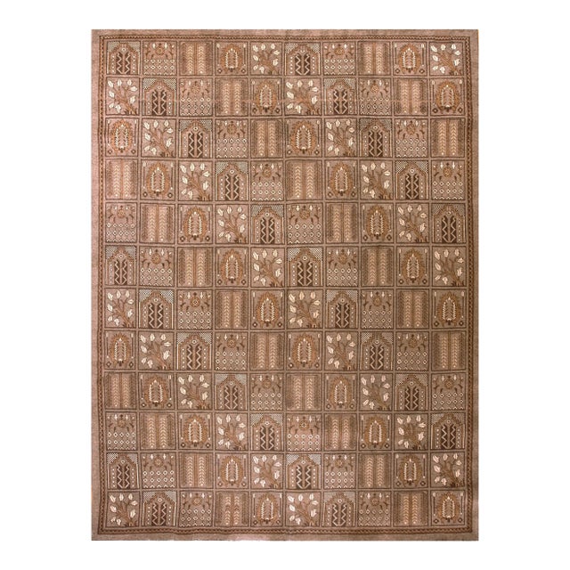 1940s Brown Garden Antique Persian Tabriz Rug 10'0" X 13'0" Handknotted Wool Carpet For Sale