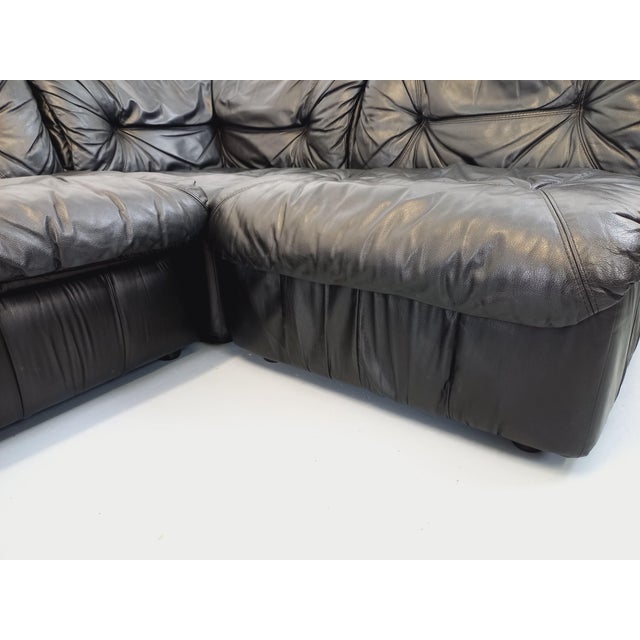 Vintage Corner Sofa in Black Leather with Integrated Bed, 1970s, Set of 3 For Sale - Image 9 of 18