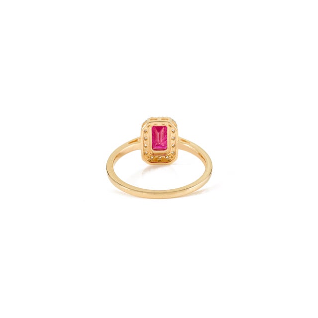 Not Yet Made - Made To Order Prong Set Ruby With Halo Diamonds in 14k Gold Engagement Ring Size 7 For Sale - Image 5 of 12