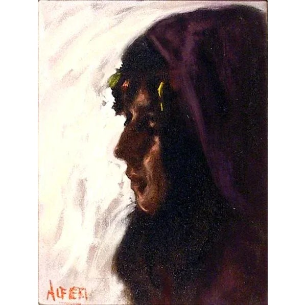 Artist: Philippe Alfieri, Italian/American (1921 - 2009) Title: Profile of Girl in Purple Head Scarf Year: circa 1965...