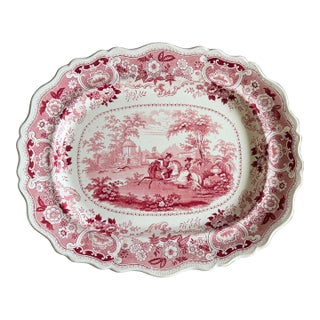 A Very Fine Antique Red Transferware Decorated Staffordshire Platter "Andalusia" Pattern by Adams, Circa 1840's For Sale
