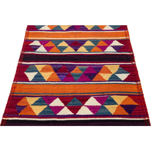 Vintage Flatweave Turkish Kilim Wool Rug With Multicolor Geometric Design For Sale - Image 11 of 11