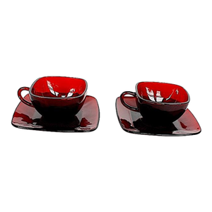 Ruby Red Glass Cup and Saucer Set