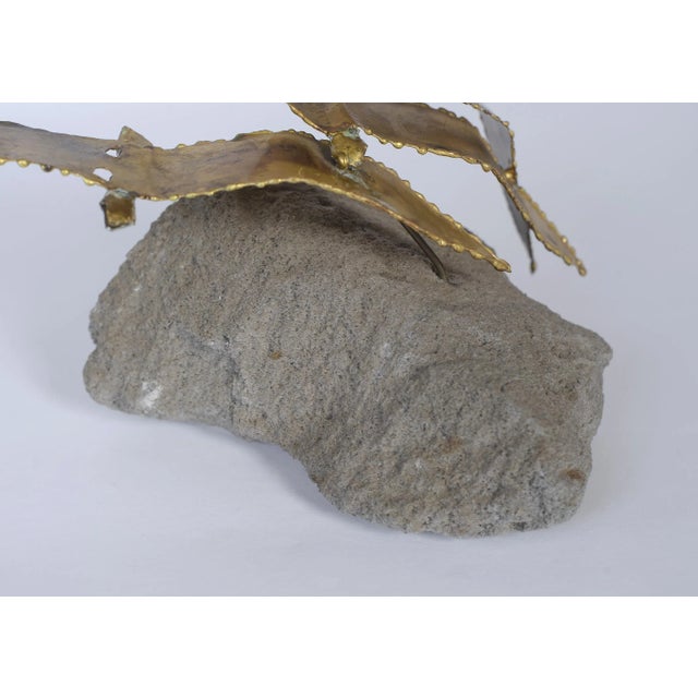 Brass Mid Century Modern Brass Three Birds on Natural Rock Stand Sculpture For Sale - Image 8 of 11