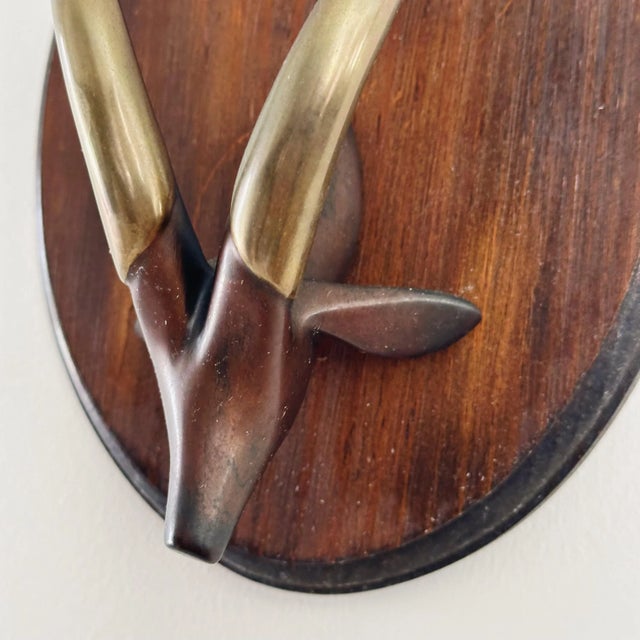 Mid 20th Century Mid-Century Brass Gazelle Bust on Wood Mount For Sale - Image 5 of 6