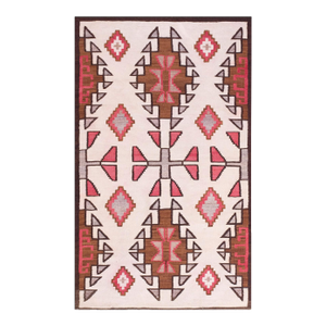 1930s Ivory Gray Diamond Medallion Flat Weave Antique American Navajo Rug 3'6" X 6'0" Wool Carpet