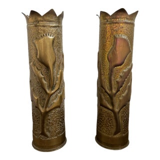 Stunning Pair of World War I Trench Art Vases - France For Sale