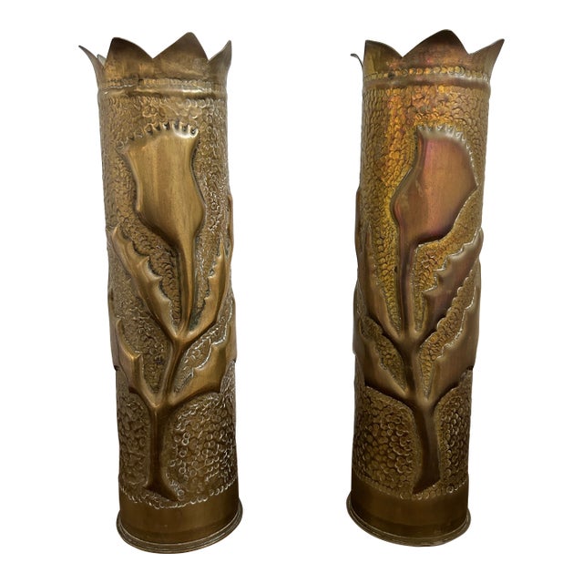 Stunning Pair of World War I Trench Art Vases - France For Sale