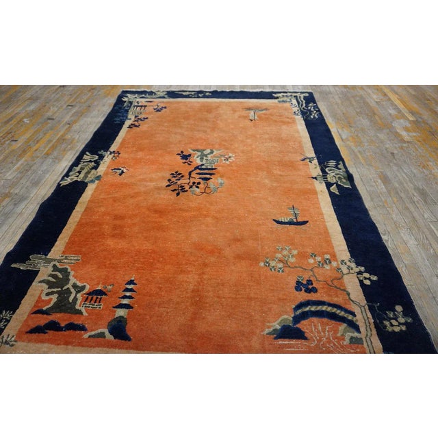 Art Deco 1920s Orange Medallion Scene Antique Chinese Art Deco Carpet 6 'X 8'6" Knotted Wool Rug For Sale - Image 3 of 15