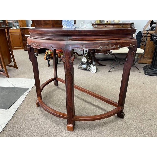 Vintage Solid Rosewood Semicircle Console Table, Half Round, Carved Edges For Sale In New York - Image 6 of 7
