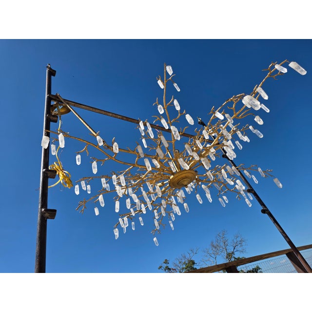 Mid-Century Modern Rock Crystal Organic Branch Style Chandelier With Gold Finish and Adjustable Height For Sale - Image 3 of 14