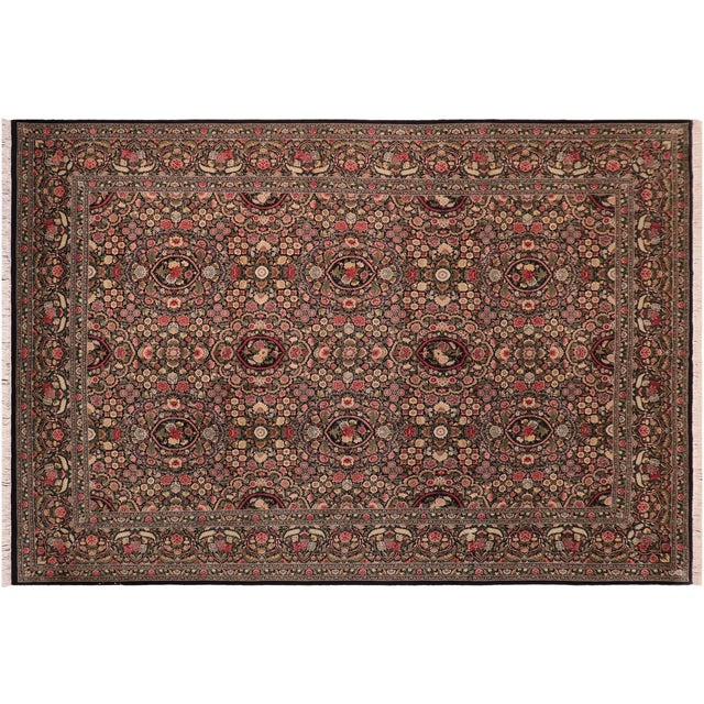 Black Shabby Chic Pak-Persian Black/Green Wool Rug - 10'0'' X 13'9'' For Sale - Image 8 of 8