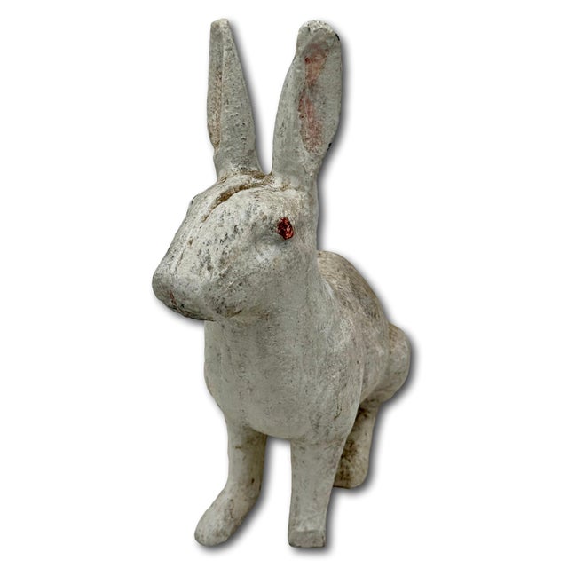 Ruby Red Very Large & Heavy Antique American Rustically Aged Cast Iron Rabbit Garden Ornament or Doorstop - Circa 1920s For Sale - Image 8 of 18