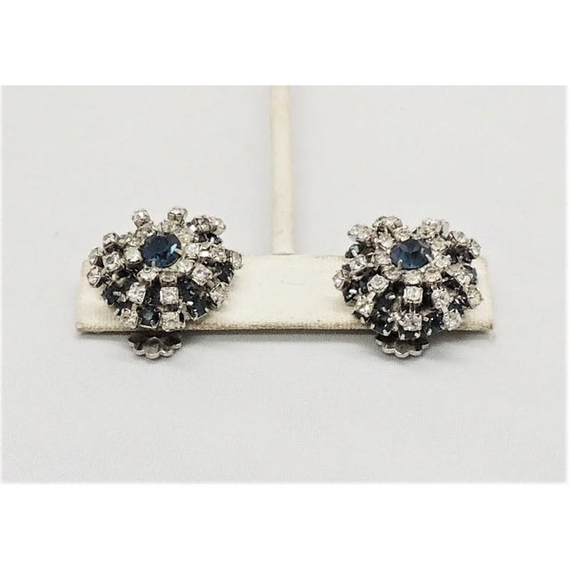 Vintage 1950s Signed Kramer Faux-Sapphire & Clear Rhinestone Clip Earrings - 2 Pieces For Sale In Philadelphia - Image 6 of 10