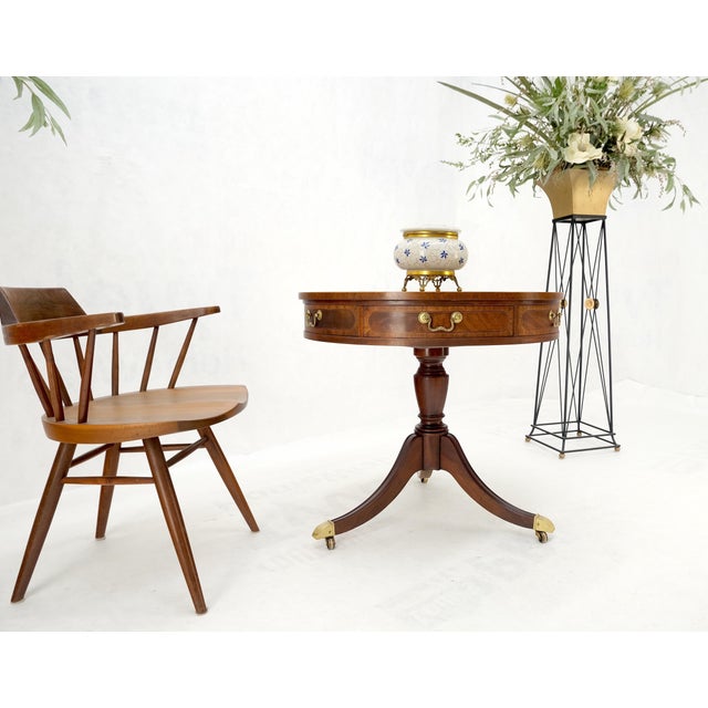 Wood Baker Banded Mahogany Two Drawers Round Drum Gueridon Center Table Pencil Inlay For Sale - Image 7 of 11