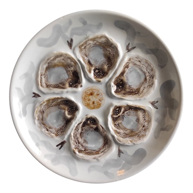 Vintage French Oyster Plate in Faience, Saint Amand, 1970s For Sale