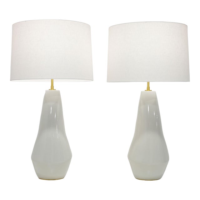 Visual Comfort Contour Artic White Ceramic Table Lamps - a Pair For Sale