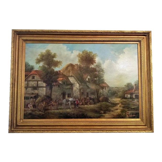19th C. Country Scene Oil Painting on Canvas by P. Smythe For Sale