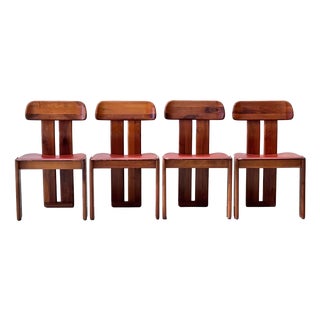 Vintage Sapporo Dining Chairs in Walnut by Mario Marenco for Mobil Girgi, 1970s, Set of 4 For Sale