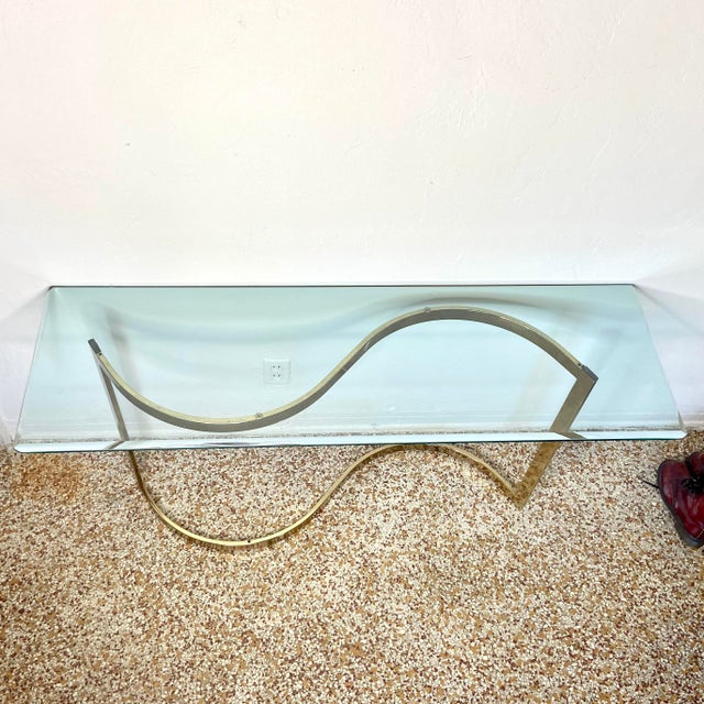 Mid 20th Century Hollywood Regency Style Glass and Brass Console Table For Sale - Image 4 of 13