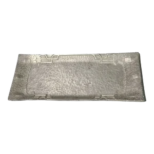Antique Early 1900s Hand Hammered Floral Art Nouveau German Pewter Tray
