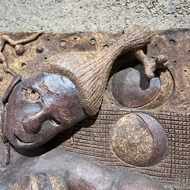 AMBIANIC presents Midcentury Relief Wall Art Ceramic Pottery Sculpture 14.13 x 19.25 x 3.5 d Preowned original vintage...