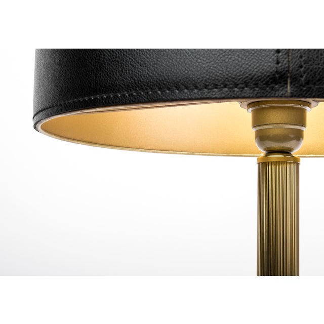 Brass & Black Leather Table Lamp Chairish