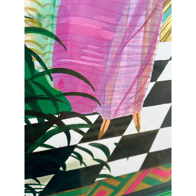 1980s ArtDeco Revival Fashion Illustration Print Framed and Signed by the Artist For Sale - Image 13 of 18