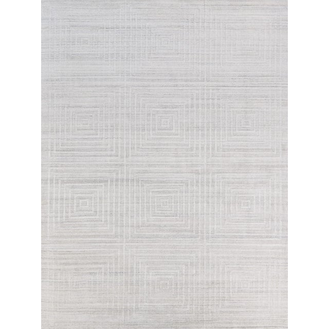 Wood Exquisite Rugs Geometric Box Handmade Bamboo Silk & Cotton Gray/Ivory Rug-14'X18' For Sale - Image 7 of 7