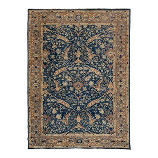 Hand-Knotted Bidjar Vintage Style Wool Rug Midnight Blue Floral Arabesque For Sale