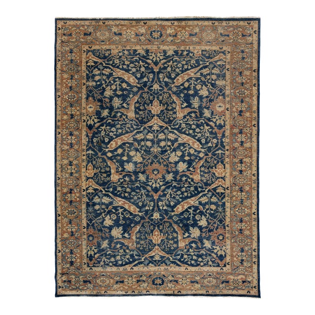 Hand-Knotted Bidjar Vintage Style Wool Rug Midnight Blue Floral Arabesque For Sale