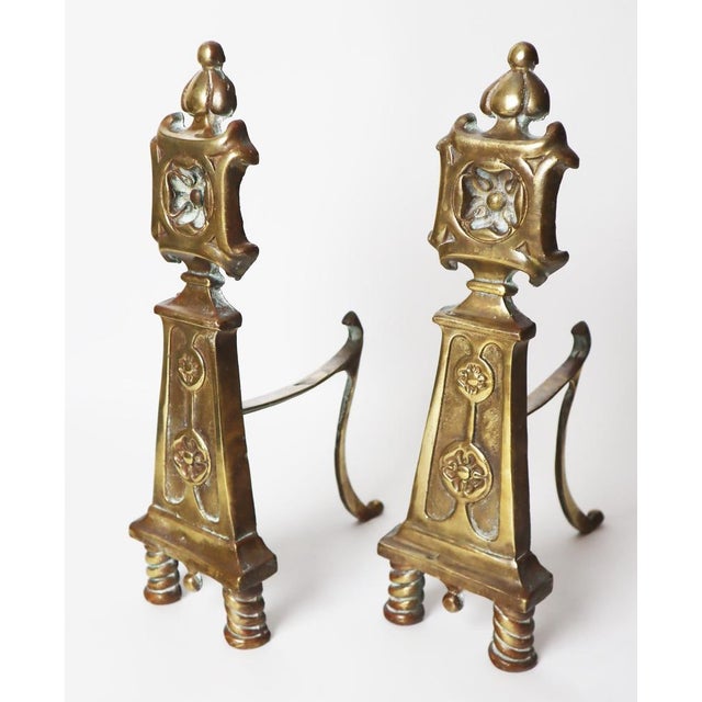 Brass Andirons with the Knights Templar Flower, 1850s, Set of 2 For Sale - Image 5 of 15