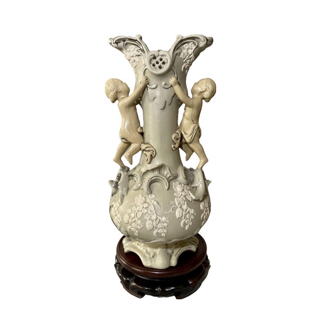 Villeroy & Boch Antique Salt Glaze Cupid Vase - Villeroy and Boch For Sale - Image 4 of 5