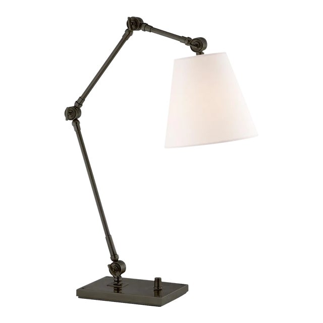 Suzanne Kasler for Visual Comfort Signature Graves Task Lamp in Bronze with Linen Shade For Sale
