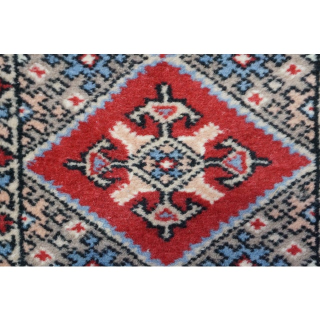 Vintage Pakistan 100% Wool Geometric Diamond Rug Runner Carpet Mat 25" X 69" For Sale - Image 9 of 14