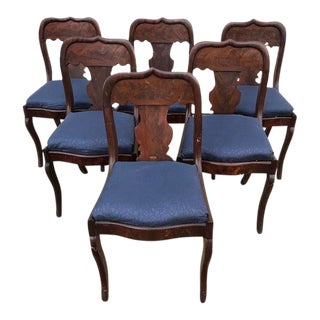 Antique Set of 6, 19th Century Flame Mahogany American Flame Empire Dining Chairs For Sale