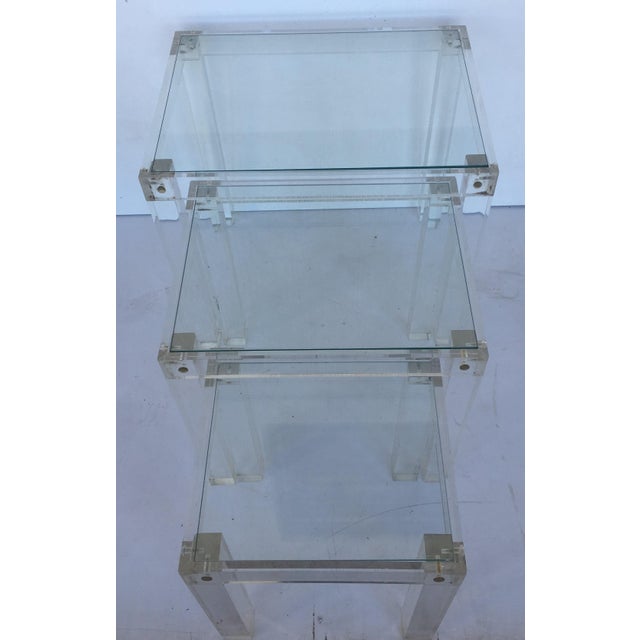 Set of Vintage Lucite and Glass Nesting Tables For Sale In Miami - Image 6 of 10
