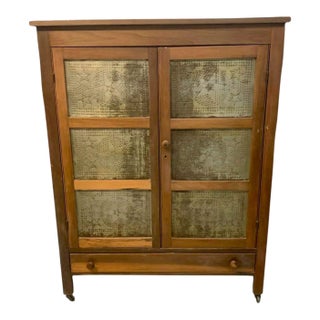 Early 20th Century American Wood Pie Safe With Punched Tin Inserts For Sale