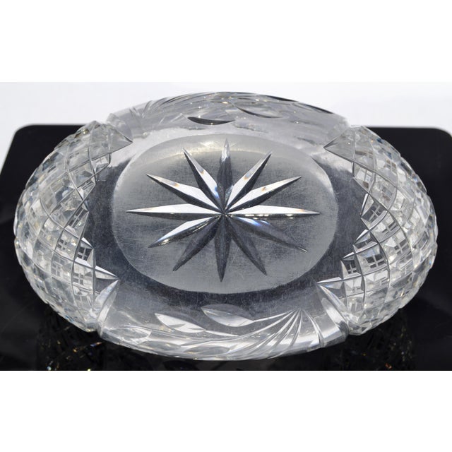 Boho Chic Victorian Boat-Shaped Brilliant Cut Glass Bowl Intricate Diamond Pattern For Sale - Image 12 of 13