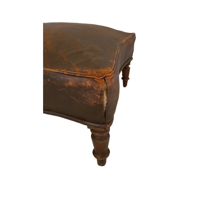 Early 20th Century 2 French Leather Club Chairs With Ottoman For Sale - Image 11 of 11