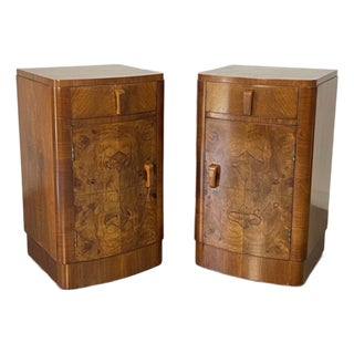 Art Deco Walnut Burr Bedside Tables, Set of 2 For Sale