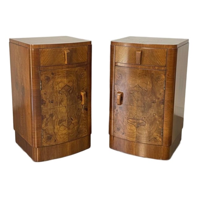 Art Deco Walnut Burr Bedside Tables, Set of 2 For Sale