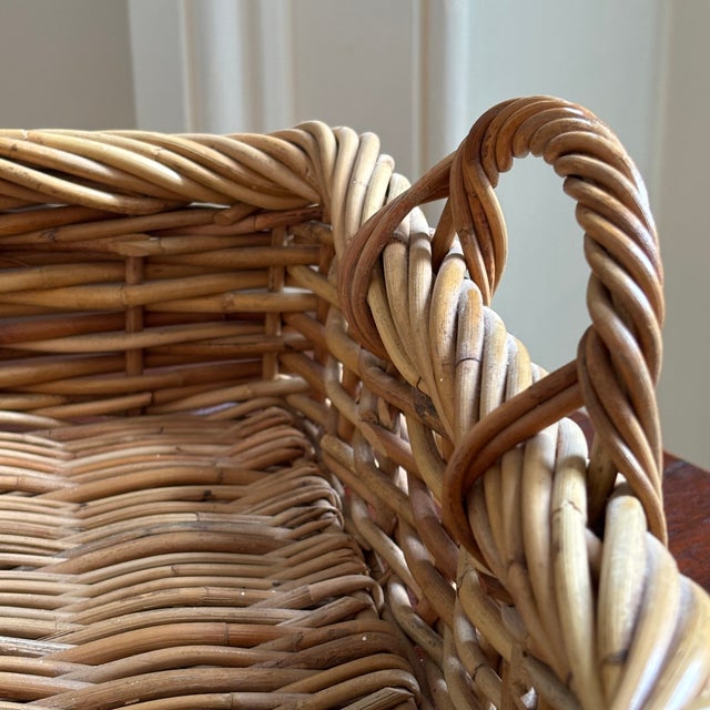 Wood Large French Country-Style Handwoven Wicker Basket Tray For Sale - Image 7 of 12